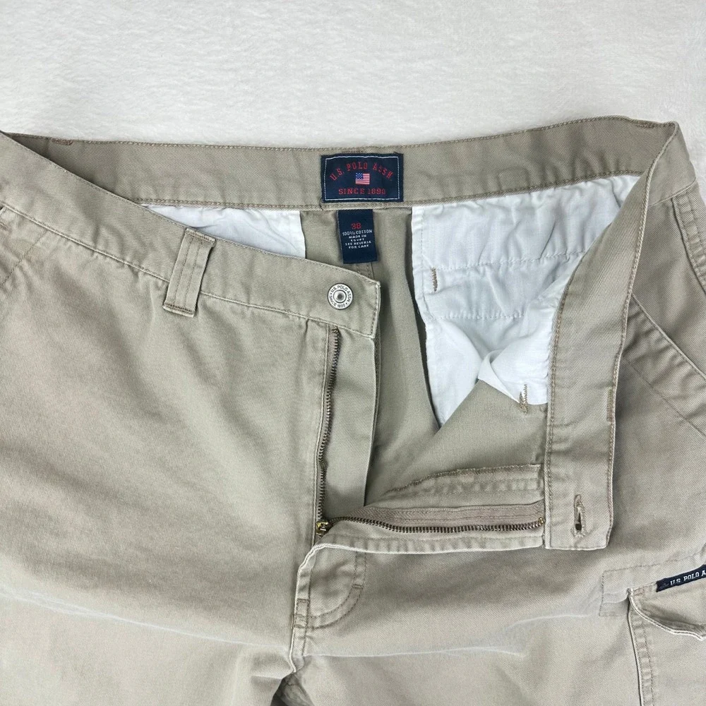 US‎ Polo Assn Cargo Shorts Mens 38 Tan Khaki Relaxed Fit Cotton Twill Utility
